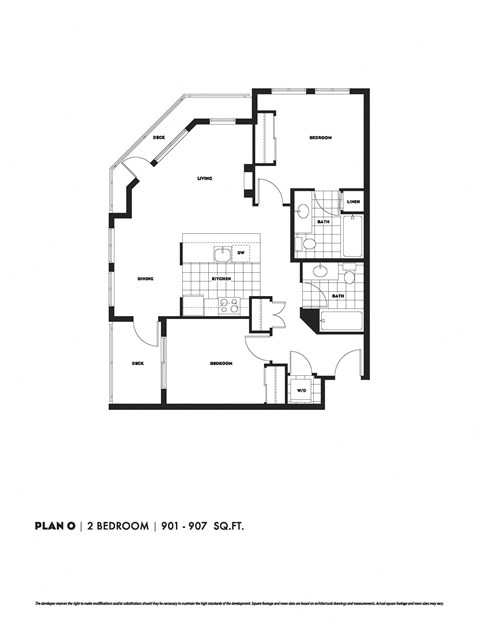 Floor plan for 2 beds, 2 baths, 901 sqft